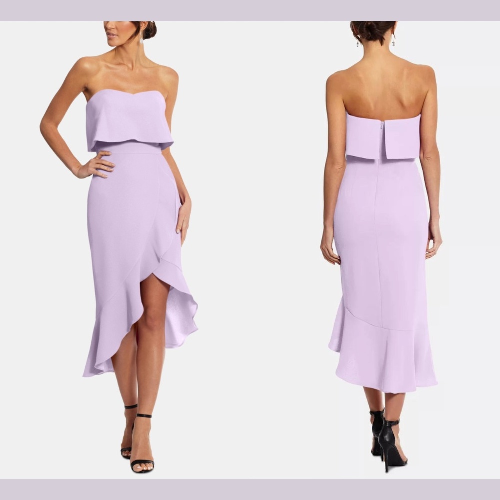 NWT $219 XSCAPE‎ [ 10 ] Crepe Bustier Ruffle Skirt Dress in Lilac Purple